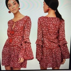 Amuse Society La Palma Res Floral Bell Sleeve Boho Mini Dress Juniors Sz M 11-13